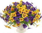 18 Pcs Artificial Fake Pansy Flowers for Outdoor, Faux UV Resistant Silk Pansies Flowers for Outside Planter Front Door Porch Yard Patio Window Box Home Decor (18, Yellow,Purple)
