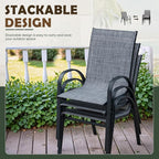 Flamaker Patio Chairs Stackable Dining Chairs Set of 4 Metal and Teslin Outdoor Chairs for Lawn Deck Balcony Porch (Grey)