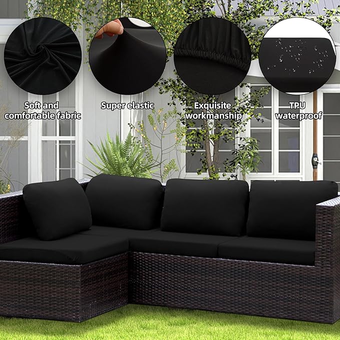 Cushion Covers, Stretch Patio Set, 4 to 14 Pieces, Black