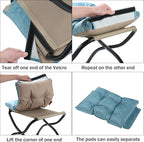 15" Foldable Foot Stool Ottoman with Metal Frame - Washable Blue Upholstered Indoor/Outdoor Footrest for Living Room, Bedroom, Patio - Space-Saving Compact Design