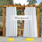 NICETOWN Blackout Outdoor Curtains for Patio Windproof 2 Panels Top & Bottom Pocket & Back Tab, Thermal Fixed Waterproof Safe Drapes Keep Privacy for Yard/Porch, Greyish White, W52 x L84