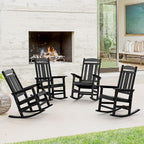 LUE BONA Outdoor Rocking Chairs Set of 4, Weather Resistant HDPS Poly Rocker Chairs, 350lb Heavy Duty, Oversized Porch Rocker for Adult, High Back Smooth Rocking Chairs for Outdoor & Indoor, Black