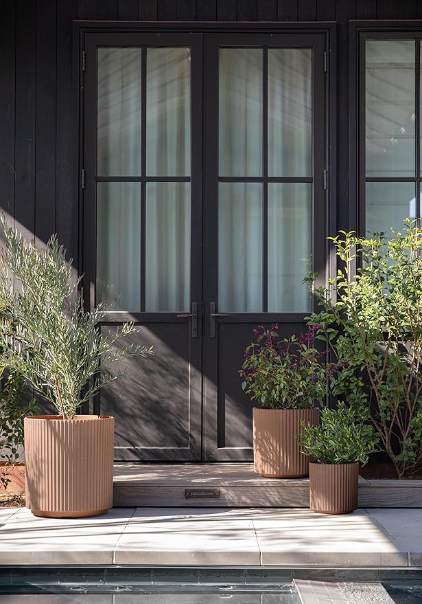 Veradek Demi Series Set of 3 Round Planters for Porch, Patio, Backyard | Durable Plastic-Stone Composite Material | Modern Décor for Tall Plants, Flowers