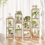 Bamworld 4 Sets Tall Plant Stands Indoor Outdoor Combo Plant Shelves Wooden Plant Holder Rack for Multiple Plants Flower Stands for Living Room Balcony Garden Patio Lawn Window