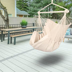 Highwild Hammock Chair Hanging Rope Swing - Max 500 Lbs - Steel Spreader Bar with Anti-Slip Rings - for Any Indoor or Outdoor Spaces (Beige)