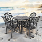 35" Outdoor Dining Table, Cast Aluminum Patio Bistro Table with 2.44" Umbrella Hole, Patio Furniture for Backyard Garden, Black