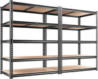 REIBII 2400LBS Storage Shelves 5 Tier Garage Shelving Heavy Duty, Adjustable Metal Shelving Unit, Garage Shelves for Basement, Warehouse, Pantry, Closet, Kitchen 72" H x 35.55" W x 16" D, 2 Pack | Heavy Duty, Adjustable, 2020LBS Capacity, Garage, Pantr...