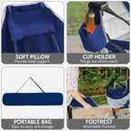 Romswi 2-Pack Aluminum Hammock Chair with Footrest, Oversized Portable Folding Swinging Chair with Adjustable Back & Seat, Lightweight Rocking Camp Chair Supports 440lbs for Outdoor, Patio - Blue