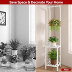 IBUYKE 67 Inch Tall Plant Stand Indoor Outdoor, 3 Tier Metal Hanging Plant Shelf for Multiple Plant, Heavy Duty Plant Holder Flower Stand for Living Room Patio Balcony Garden, White TMJ076W