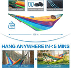 PNAEUT Handwoven Mayan Hammocks for Outside, Handwoven Thick Soft Rope Double Hammocks for Outdoor Indoor, Max 600 lbs Capacity, Tree Straps, Carabiners & Carrying Bag Included (Tropical, X-Large)