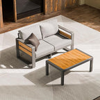 ZANDOR Aluminum Outdoor Patio Furniture - 1 Pcs Loveseat and Coffee Table, All-Weather Metal Modern Outside Furniture with Washable Thick Cushion for Garden/Backyard/Porch, Grey