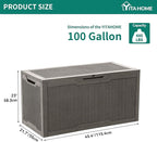 YITAHOME 100 Gallon Resin Deck Box, Weather Resistant Outdoor Storage Box, Lockable Indoor Outdoor Storage for Supplies and Essentials, Taupe