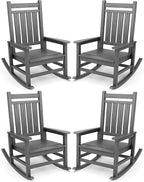 SERWALL Oversized Outdoor Rocking Chair Set of 4, HDPE Rocker for Adults, Patio Rocking Chairs for Porch, Grey