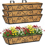 Y&M 24 Inch Window Deck with Coco Liner, Fence Metal Hanging Flower Planter Window Basket Deck Railing Planter Boxes for Outdoor Garden Lawn-Butterfly, 4pcs