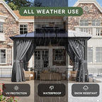 Aoxun 10'x12' Hardtop Gazebo, Aluminum Frame Permanent Pavilion with Curtains and Netting, Outdoor Polycarbonate Double Roof Canopy, Designed for Garden, Lawns, Patio