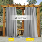 NICETOWN 2 Panels Outdoor Curtains Waterproof Pocket & Back Tab on Top & Bottom, Thermal Insulated Windproof Sun Blocking Outside Privacy Drapes for Patio with Fixed Rope, W52 x L95, Silver Gray