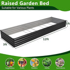 2PCS 12x3x1ft Galvanized Raised Garden Bed Kit,Metal Planter Box for Vegetables,Flowers,Herbs Durable Rust-Resistant Patio Gardening Beds,Black