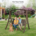 VINGLI Heavy Duty 880 LBS Patio Porch Swing Outdoor PU Painting, Hanging Chair with Adjustable Secure Chains, Finished Outdoor Bench Tree Swing for Yard | Garden | Lawn | Balcony (5 FT, Rustic)
