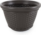 Suncast 6 Pack Decorative Wicker Garden Hose Holder Pot with 4 Drain Holes for 100 Foot Hoses, Java