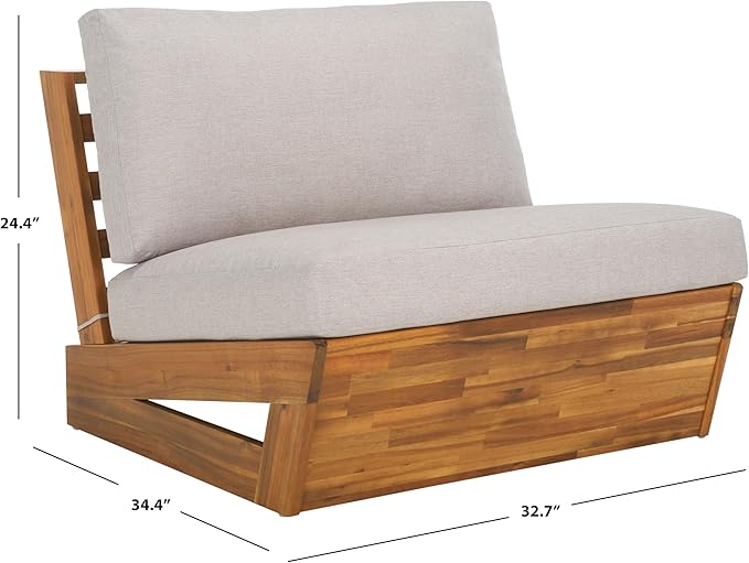 SAFAVIEH Outdoor Patio Furniture Collection – Dune Lounge Chair Set of 2, Solid Wood Outdoor Seating with Light Grey Cushions, Modern Relaxed Design (PAT7328B-SET2)