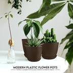 Utopia Home - Plant Pots Indoor with Drainage - 7/6.6/6/5.3/4.8 Inches Garden Flower Pots for Indoor Planter - 5 Pack Brown Plastic Planters - Ideal for Stocking Stuffers or Room, Office Home Decor