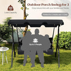 Tangkula 3 Person Porch Swing, Patio Swing with Removable Cushion & Powder-Coated Steel Frame, Outdoor Swing with Canopy for Porch, Backyard, Garden, Balcony (Black)