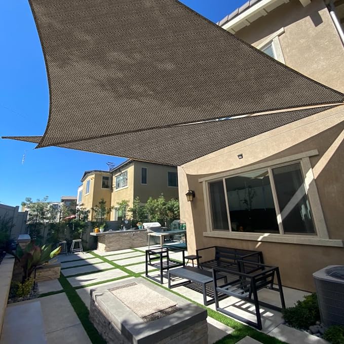 SUNLAX Sun Shade Sail 12' x 14' x 18.4' Brown Rectangle Canopy Sail Shade Cover UV Block Permeable Sunshade Outdoor for Patio Backyard Deck Pergola (We Make Custom Size)