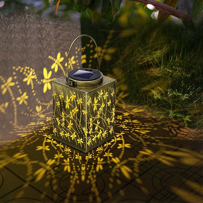 Lanterns, 2-Pack Bronze Metal Solar Outdoor Hanging Lights