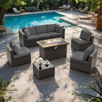 ALAULM Patio Furniture Set with Fire Pit Table 55000 BTU, Outdoor Sectional with Wide Seat and Thick Cushion, 8 Piece Wicker Rattan Conversation Set with Coffee Table for Garden, Deck, Grey