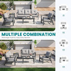 7-Piece HDPE Patio Furniture Set, Outdoor Sectional Sofa Set,All Weather Outdoor Couch with Dust-Free Cushions, Durable Patio Conversation Sets for Balcony, Porch, Gray
