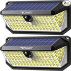 TECKNET 416 LED Solar Lights Outdoor Waterproof, 300° Angle & 3 Lighting Modes Motion Sensor Outdoor Lights, 2 Pack Solar Powered Flood Wall Lights IP66 for Home Patio Fence Yard Deck Garage Street