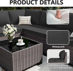 ALAULM 12 Pieces Patio Furniture Set Outdoor Sectional Sofa Brown PE Rattan Patio Conversation Set w/10 Seat Cushions and 2 Coffee Tables-Elegant Black