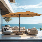PHI VILLA 15ft Large Patio Umbrellas with Base, Outdoor Double-Sided Rectangle Market Umbrella for Pool Lawn Garden, Tawny