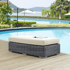 Modway Summon Wicker Rattan Outdoor Patio Sunbrella® Fabric Rectangle Ottoman in Canvas Antique Beige