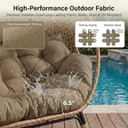 NICESOUL Double Egg Chair with Footstools & Cushions, Oversized Wicker Boho Chair Extra Large with Footrests Stationary 2 Person Loveseat Comfort Deep Seating for Indoor Outdoor
