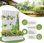 FENCY Metal Raised Garden Bed with Trellis, Metal Planter Box with Trellis, Garden Box for Climbing Plants Vegetable, 47" Lx16 Wx71 H Garden Bed with Drainage Holes(White-Louvered)