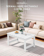 SERWALL Outdoor Coffee Table with 1.69" Umbrella Hole, HDPE Patio Coffee Table for Outside, Rectangle, White