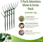 Stackable Monstera Plant Support Stakes, Climbing Support for Indoor & Outdoor Use, Plant Accessories, Aesthetic Alternative to Moss Poles & Trellises – Monstera Green, 5 Pack, 17" L