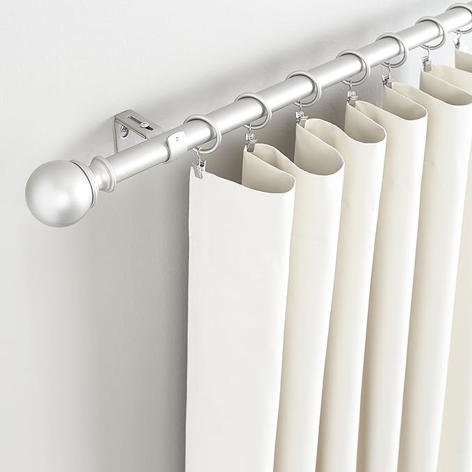Amazon Basics Sturdy Adjustable Curtain Rod for Windows with Round Finials, Easy Installation, 1-Inch Rod, 36" to 72", Nickel, 1-Pack