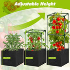 3 Pack Tomato Cages 47 Inch for Garden with 19.5 Gallon Square Grow Bags Planter Pots with Heavy Duty Trellis Plant Stakes Support Frames for Vertical Climbing Cucumber Vegetables Flowers