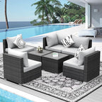 NICESOUL 7 Pieces Comfy 29.3'' High Back Outdoor Furniture Sofa Set, Extra Large Size Grey PE Wicker Patio Modular Sectional with Side Tables, All-Weather Rattan Conversations for Backyard Deck,Gray
