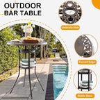 Outdoor Bar Height Table, 31.5" Round Cast Aluminum Patio Pub Table with Umbrella Hole, All-Weather Design for Deck/Garden/Poolside (Bronze)