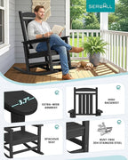 SERWALL HDPE Outdoor Rocking Chair Set of 2, Patio Rocking Chairs, All-Weather Porch Rockers for Adults, Black