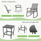 Bistro Set with Rocking Chairs and Glass Table, 3 Piece Taupe Gray