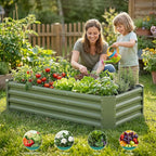 Galvanized Raised Garden Bed - 4x2x1ft (2Packs) Metal Garden Planter Box Outdoor | Steel Raised Bed Kit with Bracing Rods, Gloves for Gardening Vegetables Fruits and Flowers (Oliver Green)