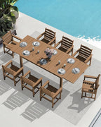 SERWALL 9-Piece Outdoor Dining Set, 60" - 83" Expandable Outdoor Dining Table and 8 HDPE Chairs, All Weather HDPE Outdoor Furniture Set for Backyard, Garden, Brown