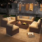 Aoxun Patio Furniture Sets, 10-Piece Outdoor Patio Furniture with Thick Cushions, Wicker Outdoor Conversation Set Sectional Sofa for Backyard, Poolside, Garden