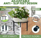 TOSKING Heavy Duty Metal Plant Stand - 9.1-inch Round Tray with Geometric Pattern, Adjustable Leveling Feet & Rust-Resistant Finish for Indoor/Outdoor Use