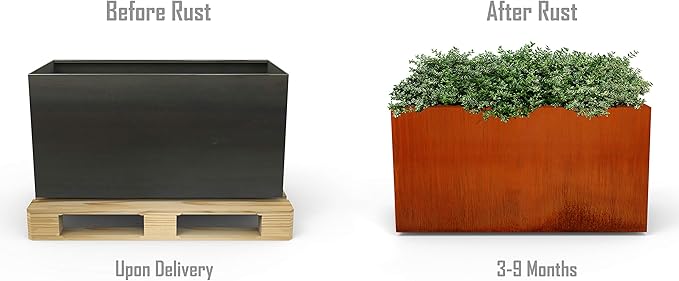 Plantercraft Corten Steel Raised Garden Bed - Large Rectangular Planters for Outdoor Plants, 48x24x12 Inch Heavy Duty Metal Planter Box for Patio & Landscape Design