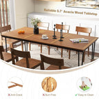 Tangkula 79 Inch Outdoor Dining Table for 8, Acacia Wood 8-Person Patio Table with 1.9 Inch Umbrella Hole, Metal Legs & Adjustable Foot Pads, Rectangular Outside Table for Garden, Poolside & Backyard